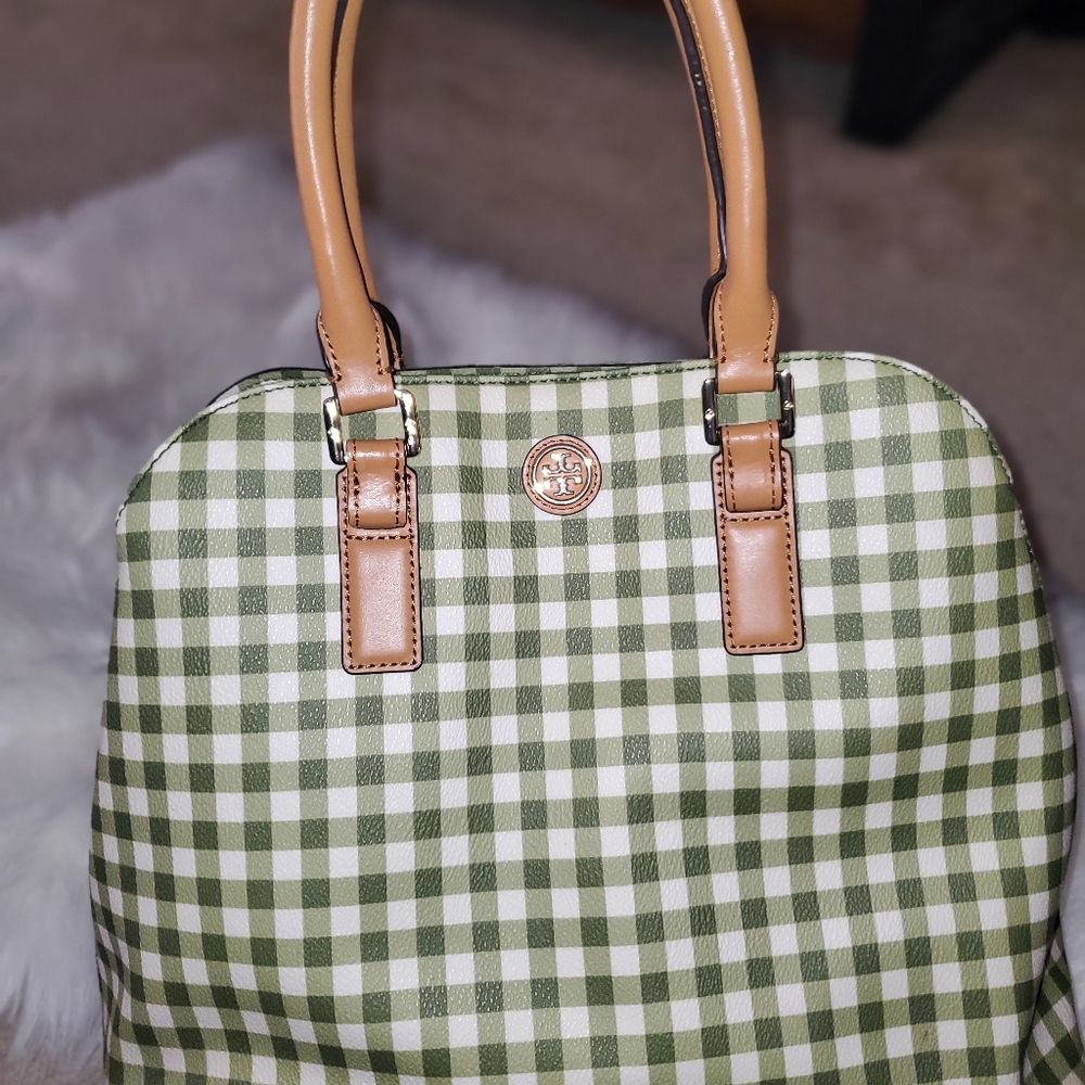 Tory NWOT Tory Burch Kerrington Gingham Dome Satchel - Picture 2 of 16